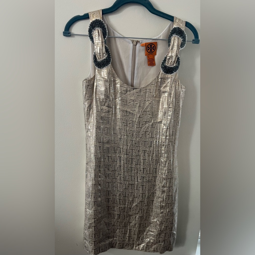Tory Burch Silver Geometric Midi Dress